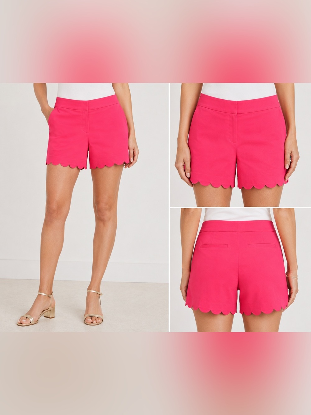 Isaac Mizrahi Fushia Pink Scalloped Hem Tailored Shorts Size 4 NWOT